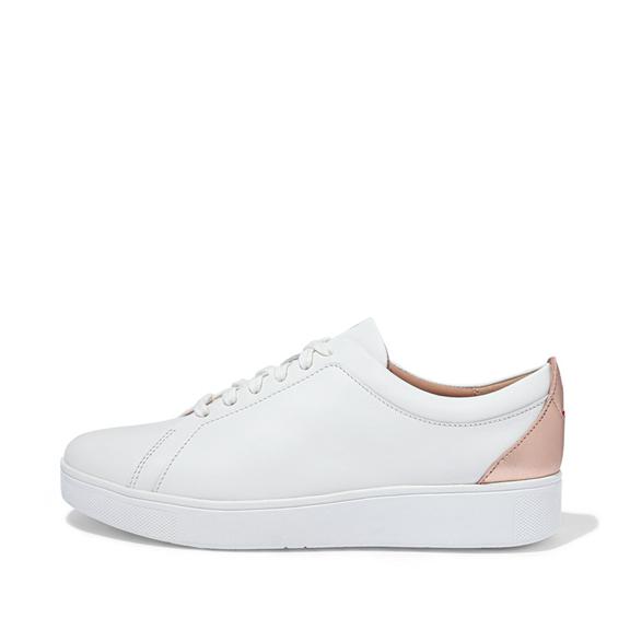 FitFlop Women's RALLY Metallic-backtab Leather Sneakers - White/Rose Gold (TOKLR-2873)
